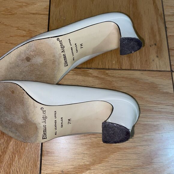 Etienne Aigner White Taylor Point Toe Block Heels Genuine Leather Size 7 M - Picture 7 of 9